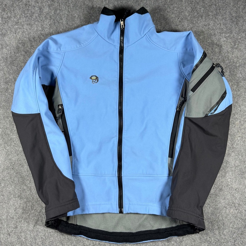 Mountain Hardwear Jacket Kids 8 Blue Softshell Full Zip Fleece Lined Made in USA